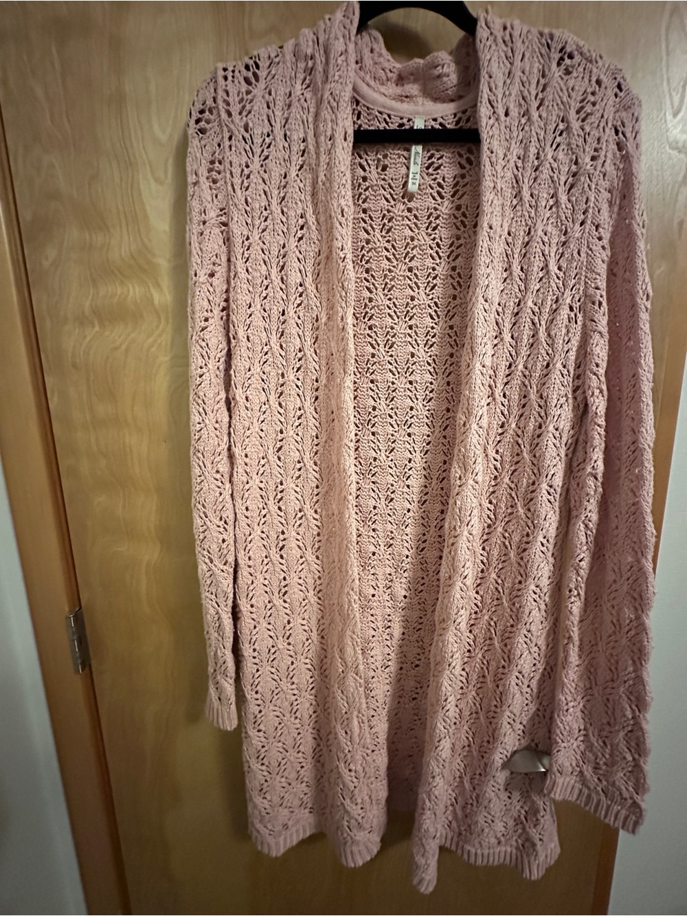 Open-Front Pink Crochet Knit Cardigan Sweater